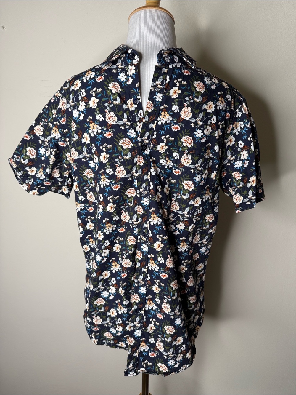 Monument Navy and White Flowered Print Short Sleeve Button Down